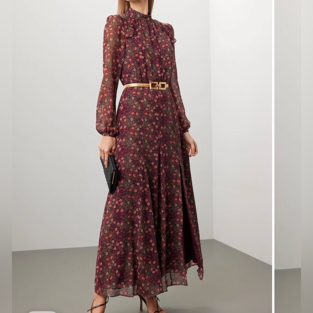 SALONI Burgundy Floral Long-Sleeve Maxi Dress